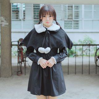 Long-sleeve Pleated Dress / Cape