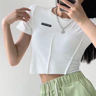 Cropped Lettering Applique Short-sleeve Top