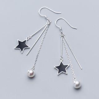 925 Sterling Silver Faux Pearl Star Fringed Earring 1 Pair - Silver - One Size