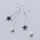 925 Sterling Silver Faux Pearl Star Fringed Earring 1 Pair - Silver - One Size