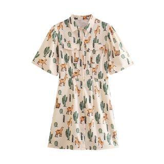 Short-sleeve Cartoon Print Shirt Dress