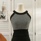 Striped Skinny Halter Top Black - One Size