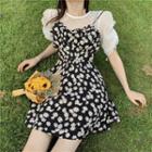 See-through Short-sleeve Sheer Top / Floral Sleeveless Dress