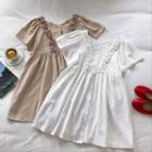 Single-breasted Ruffled-trim Short-sleeve Dress