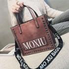 Faux Leather Lettering Tote Bag