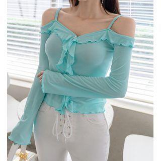 Cold Shoulder Frill Trim Top