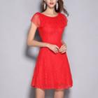 Mesh Panel Lace A-line Cocktail Dress