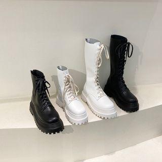 Platform Lace-up Short Boots / Mid-calf Boots