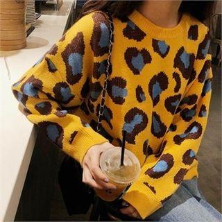 Drop-shoulder Leopard Print Sweater