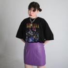 Printed Elbow-sleeve T-shirt / Mini Pencil Skirt