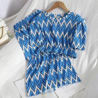Set: Short-sleeve Pattern Top + Midi Pencil Skirt