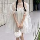 Puff-sleeve Smock Dress White - One Size