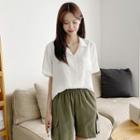 Plus Size Notch-collar Crinkled Shirt