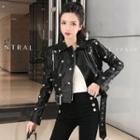 Star Print Faux Leather Jacket