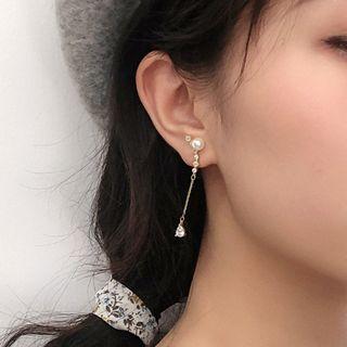 Faux Pearl Rhinestone Dangle Earring 1 Pair - Silver Steel - White & Gold - One Size