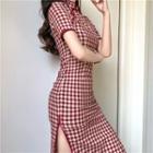 Chinese-style Frog-button Checked Qipao Dress