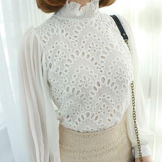 High-neck Eyelet-lace Blouse