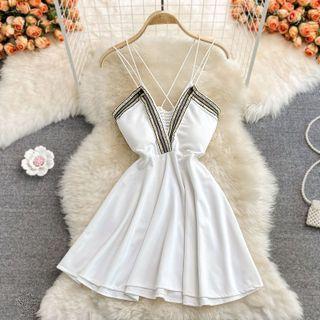 Contrast Trim Strappy Mini Dress