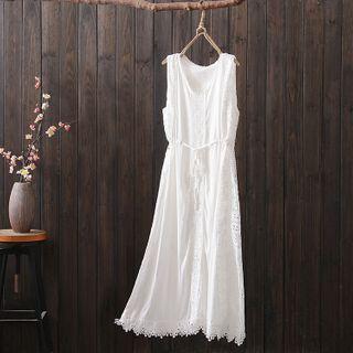 Sleeveless Embroidered A-line Dress White - One Size