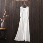 Sleeveless Embroidered A-line Dress White - One Size