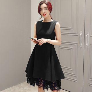 Lace Hem Sleeveless A-line Dress