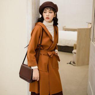 Hooded Open Front Midi Jacket