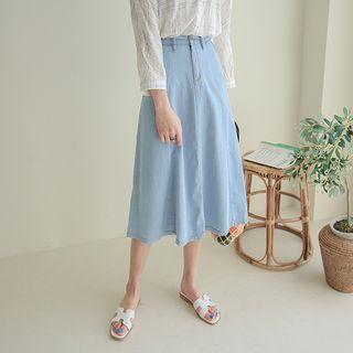Flared Denim Midi Skirt
