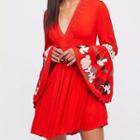 Long-sleeve Embroidered Ruffled Dress