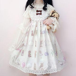 Spaghetti Strap Printed A-line Dress White - One Size