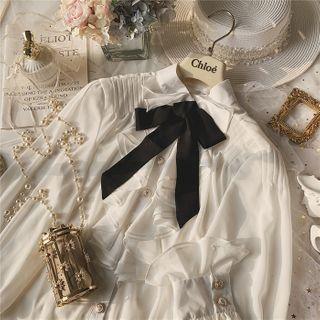 Ruffle Trim Tie-neck Long-sleeve Blouse