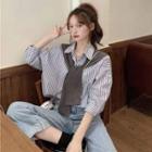 Puff-sleeve Striped Shirt / Camisole Top