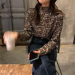 Mock Neck Long Sleeve Floral Print Top