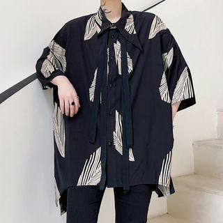 Leaf Print Short-sleeve Shirt With Sash