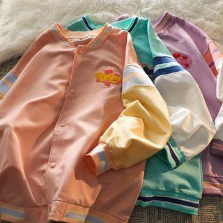 Long-sleeve Cartoon Print Two-tone Baseball Jacket