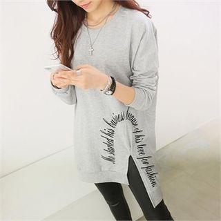 Long-sleeve Slit-hem Lettering-detail Mini Pullover Dress