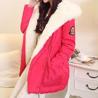 Faux Fur Trim Hooded Drawstring Waist Parka
