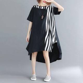 Zebra Print Panel Short-sleeve Dress
