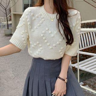 Short-sleeve Heart Knit Sweater