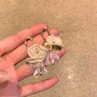 Floral Drop Earring 1 Pair - Off-white & Gold - One Size
