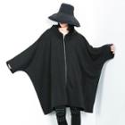 Batwing-sleeve Zip Hoodie Black - One Size