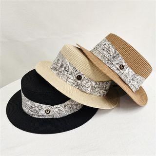 Print Panel Straw Boater Hat