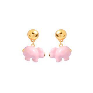 Simple And Cute Plated Gold Enamel Pink Pig Stud Earrings Golden - One Size