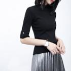 Elbow-sleeved Basic Knit Top