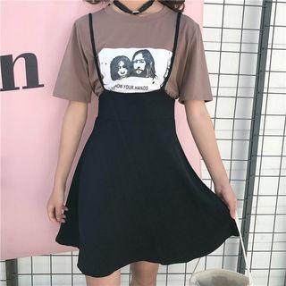 Set: Short-sleeve Printed T-shirt + A-line Jumper Dress