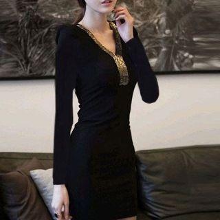 Glitter Trim V-neck Sheath Dress
