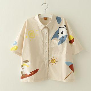 Dog Print Short Sleeve Shirt