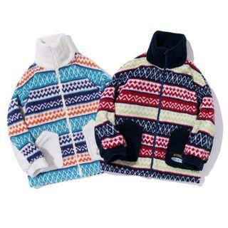 Stand-collar Pattern Zip Fleece Jacket