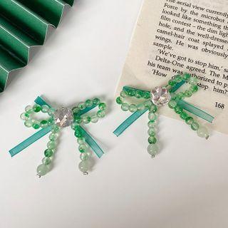 Bow Faux Crystal Earring Silver Earring - Green - One Size