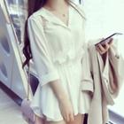 3/4-sleeve Gathered Waist Chiffon Shirt