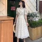 Floral Ribbon-neckline Chiffon Dress
